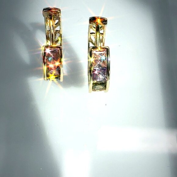 Gold Plated Hoop Earrings With Sparkling Cubic Zirconia Stones - Picture 3 of 4